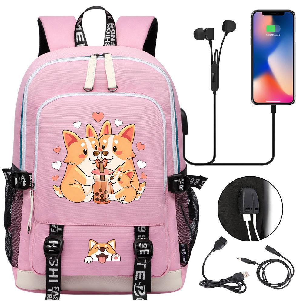 Zaino carino Shiba Inu per adolescenti ragazzi con USB, Borsa di grande capacità per il ritorno a scuola per studenti, Viaggi quotidiani