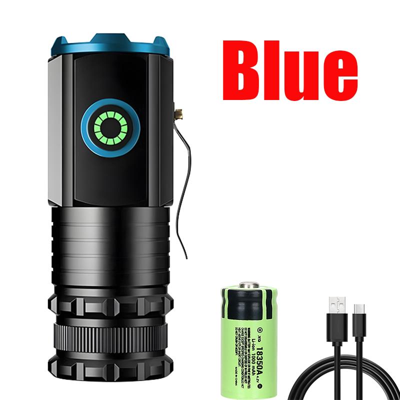 High Strong Power LED Flashlight  Mini Portable TYPE-C Rechargeable Lantern Solar Charging with Hat Clip Outdoor Camping Torch