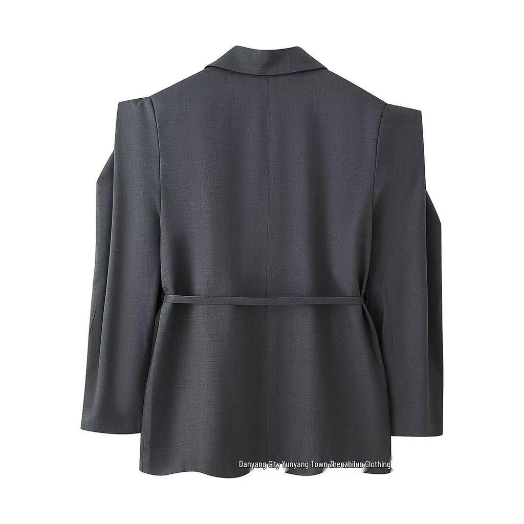 European & American Women's Fashion Commuter Waist-Tie Shoulder Pad Blazer