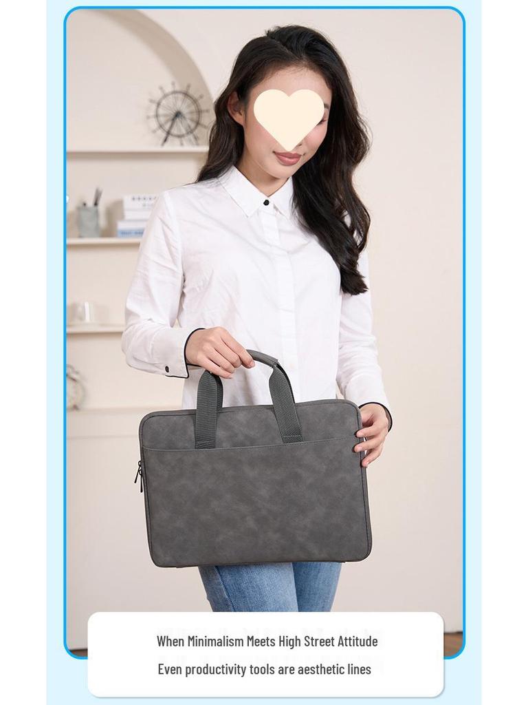 13"–16" Light Grey PU Sheepskin Laptop Bag: Delicate Touch, Splash-Proof, Shockproof.