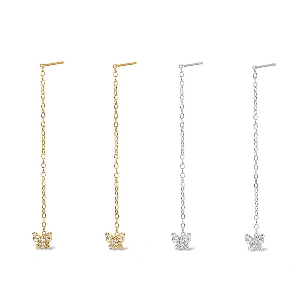 S925 Sterling Silver Butterfly Tassel Earrings with Zirconia