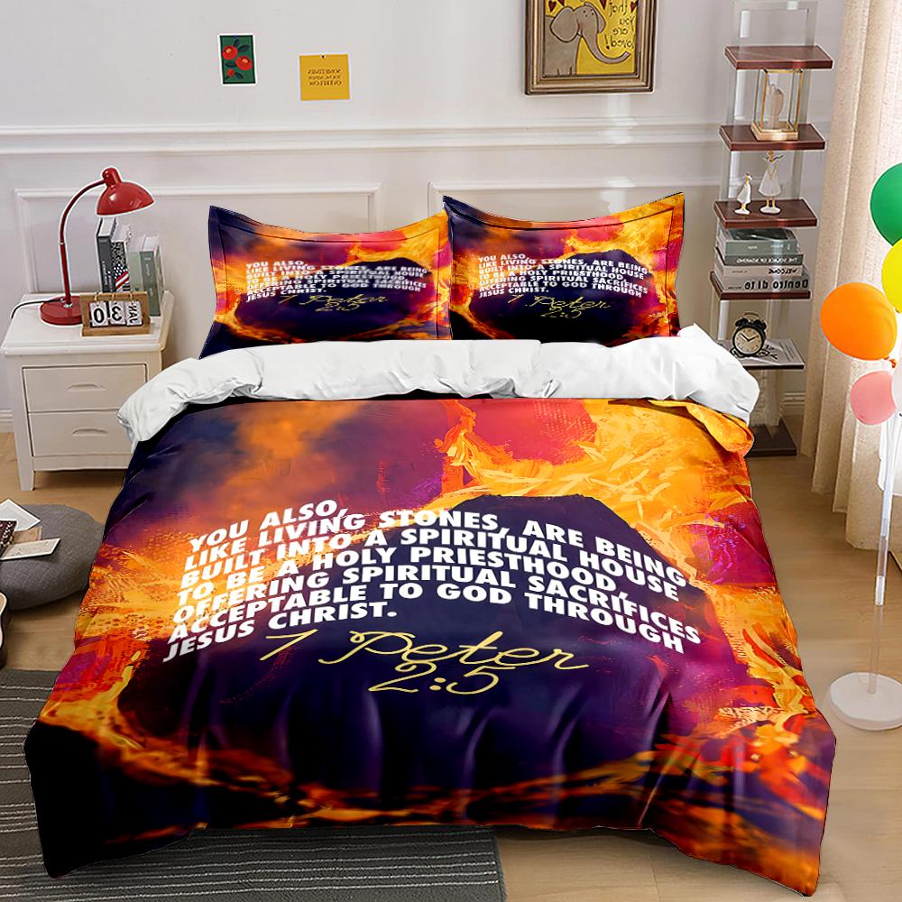 Biblical Verse Design Bedding Set Bedding set (1 duvet cover, 2 pillowcases, duvet not included) 135x200cm