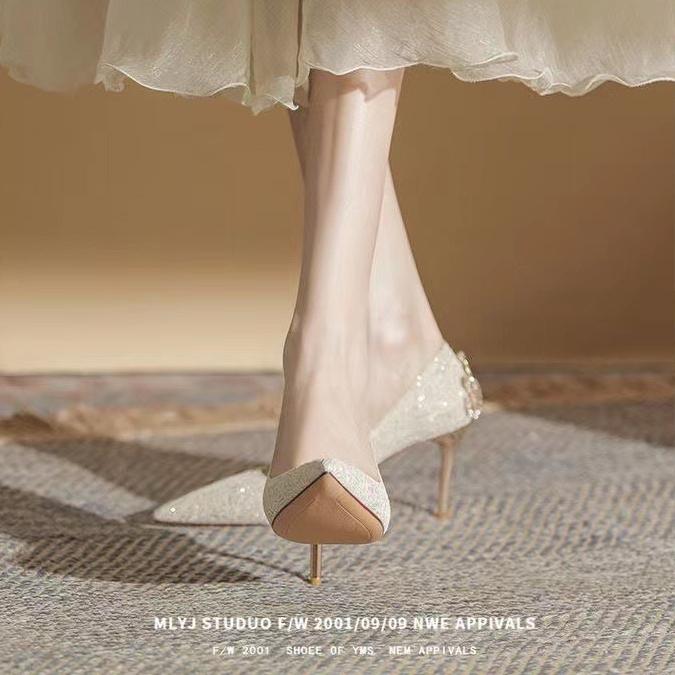 

Модная женская белая свадебная обувь на высоком каблуке Элегантная дизайнерская обувь с острым носком на тонком высоком каблуке Женские высококачественные банкетные туфли Tacones 40