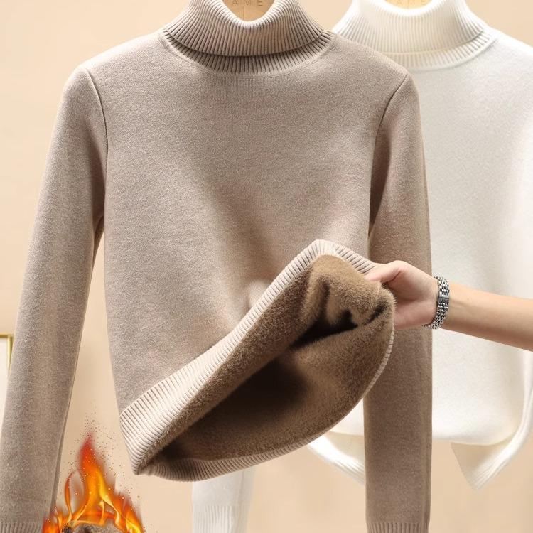 2024 Women's High Neck Plus Velvet Sweater - Thick Knit Pullover for Autumn/Winter