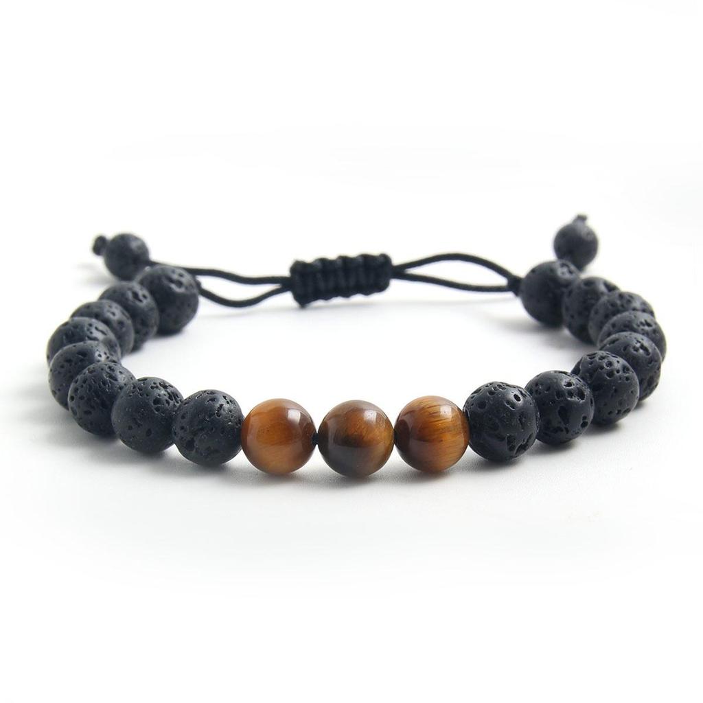 Unisex Tiger Eye & Volcanic Stone Adjustable Bracelet - Fashionable and Versatile