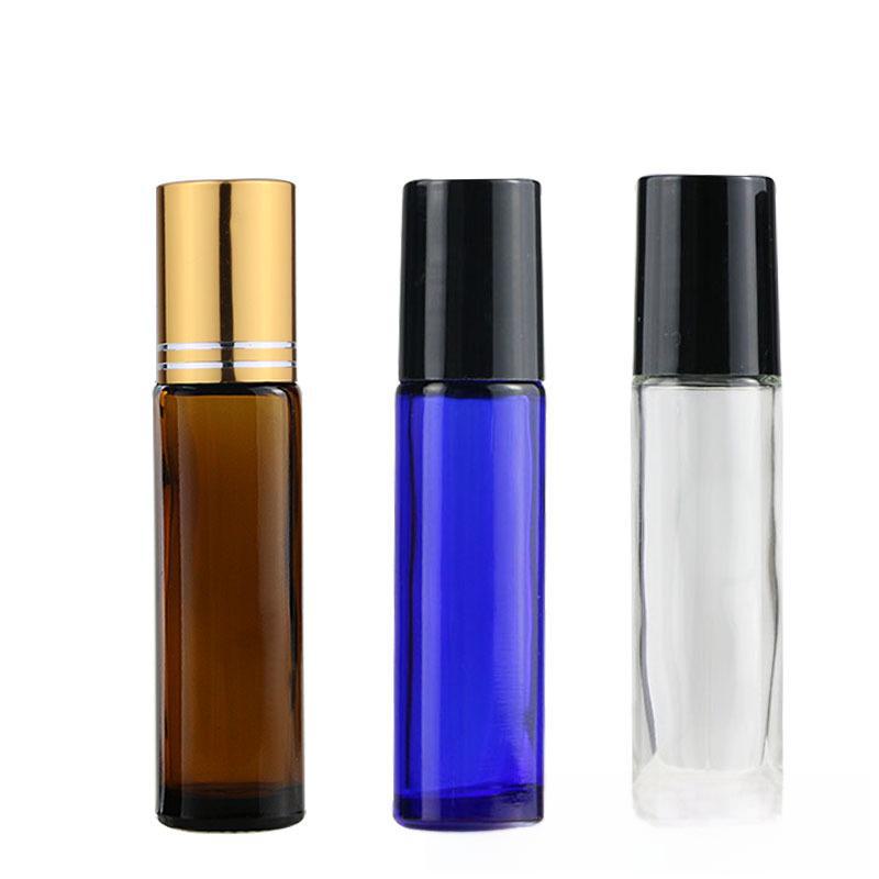 10ml Transparent Blue Glass Roller Bottle for Eye Cream and Essential Oils, with Tea-colored Perfume Roller