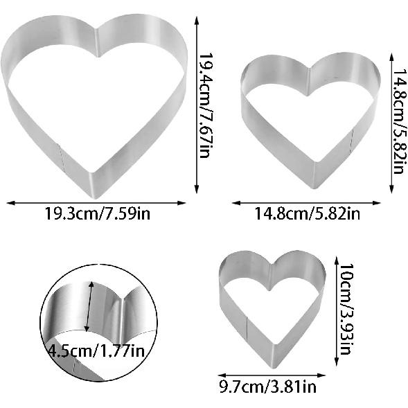 3PCS Heart Cookie Cutter Set, 4" 6" 8" Stainless Steel Sandwiches Cutter DIY Heart Cake Cutter Cake Molds Ring Set Mousse Mold Biscuit Cutter