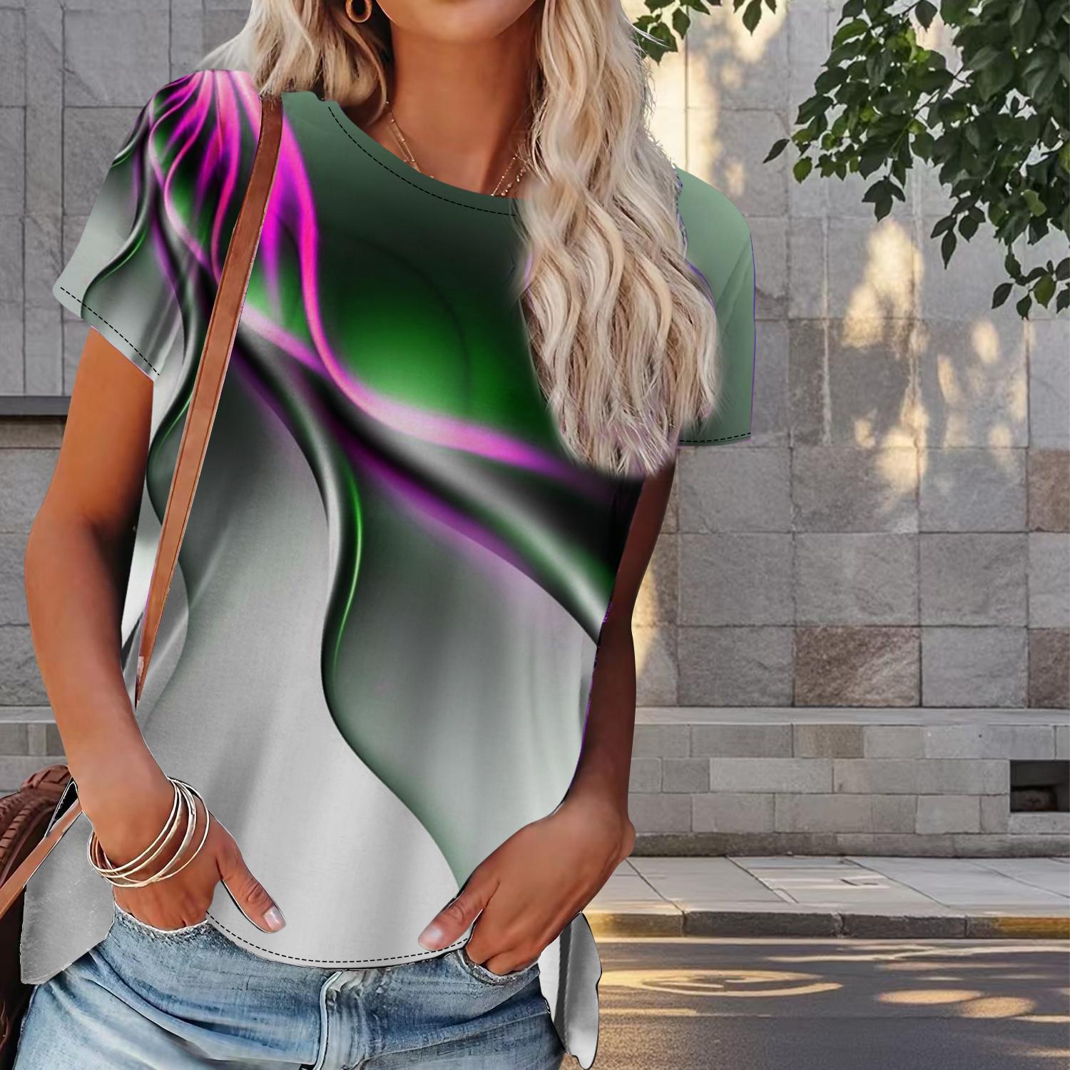 

Женская летняя футболка с принтом Soft Lines в стиле ретро, футболки с коротким рукавом, повседневные топы с принтом 3XL фиолетовый