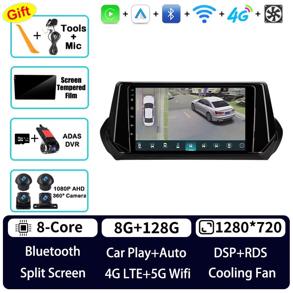 Android 16 Carplay sans fil pour Peugeot 2008 208 2019 2020 2021 2022 Autoradio Lecteur multimédia vidéo Navigation GPS 4G BT