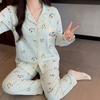 High-value cartoon pure cotton pajamas women's spring and autumn new sweet striped cotton long-sleeved trousers loungewear