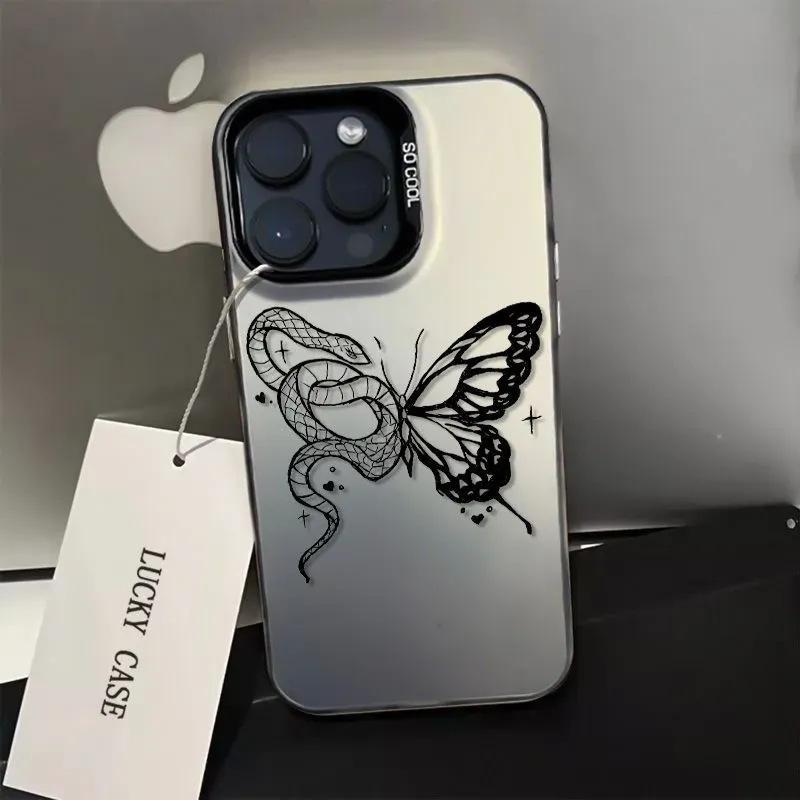 New Butterfly and Snake iPhone 18 Pro Max Phone Case, iPhone 16 Personalized Luxury 15-Color Silver IMD Protection