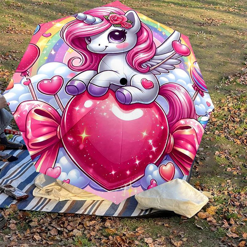 1PC Unicorn Heart Umbrella-8-Rib Reinforced Portable Folding Travel Suitable for All Seasons Outdoor Daily Use  -J0393