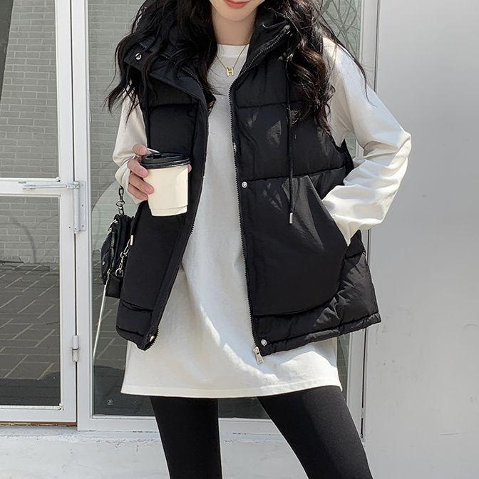 Thickened Down Cotton Vest Autumn and Winter Fashion Age-reducing Hooded Vest Jacket