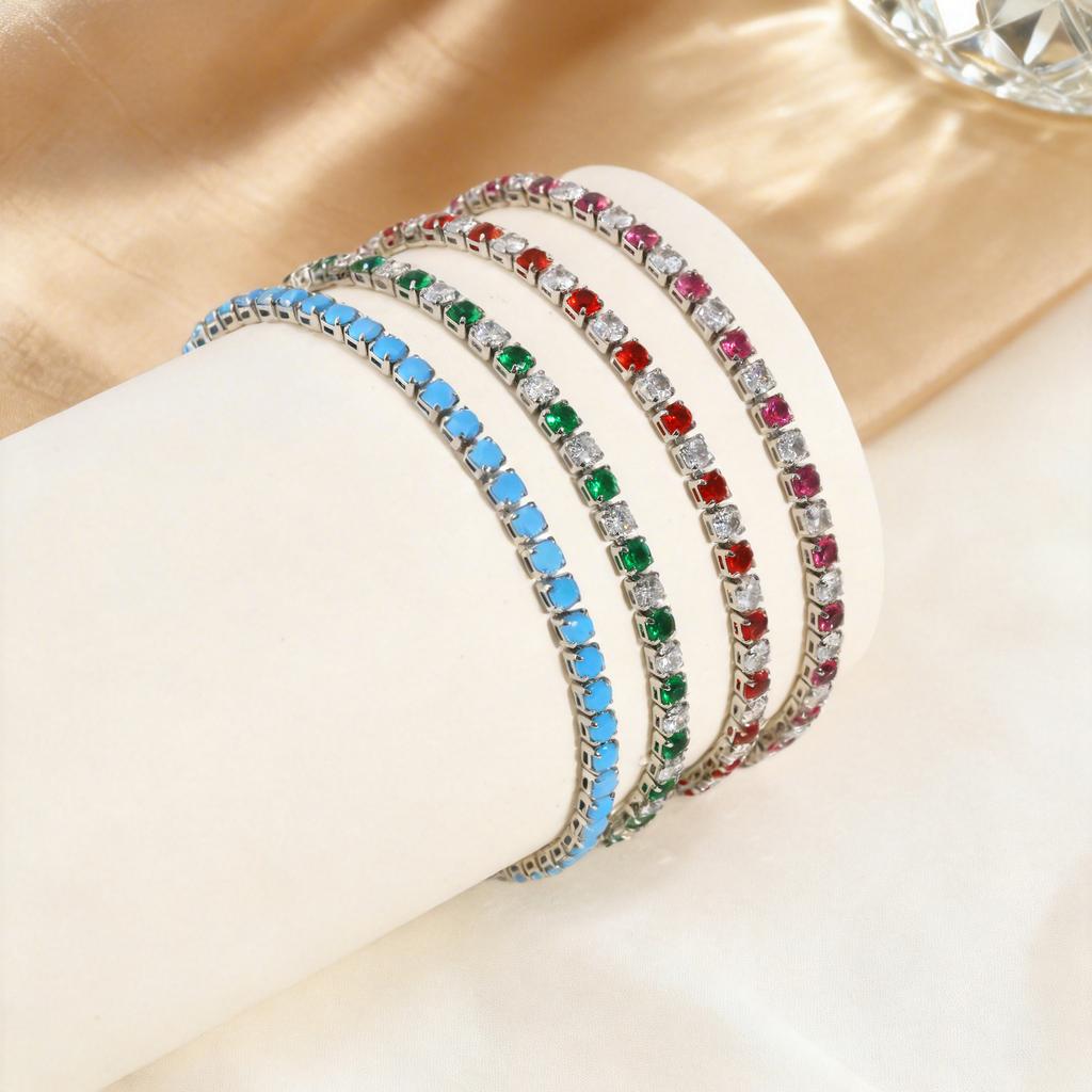 Adjustable Colorful Crystal Tennis Bracelet for Women High Quality 3mm Cubic Zircon Chain Bracelets Luxury Fashion Jewelry Gift