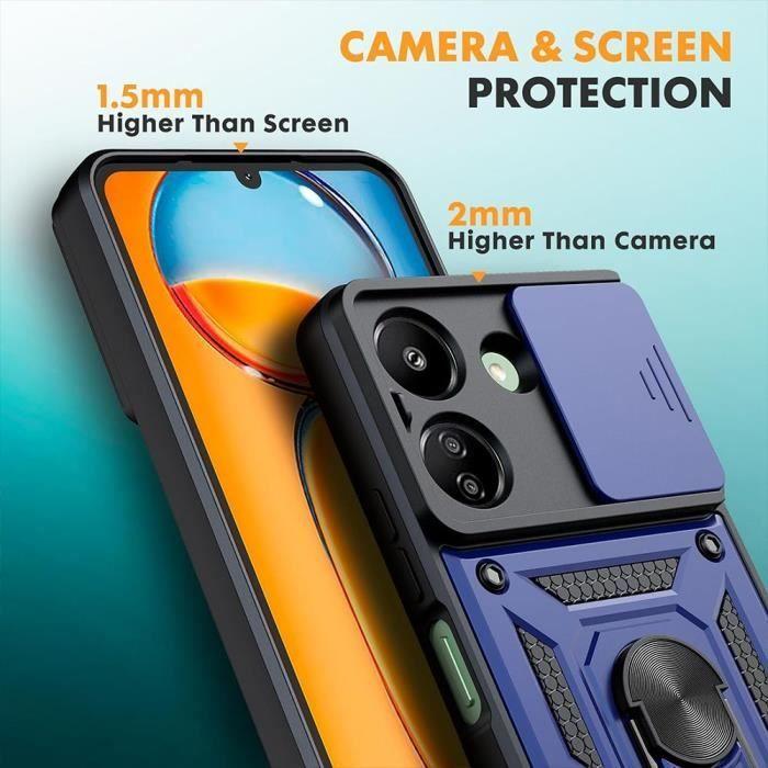 Coque et Verres Trempés - E.F.CONNECTION - Pour Xiaomi Redmi 13C - Bleu Marine - Antichoc - Cache Caméra Coulissant