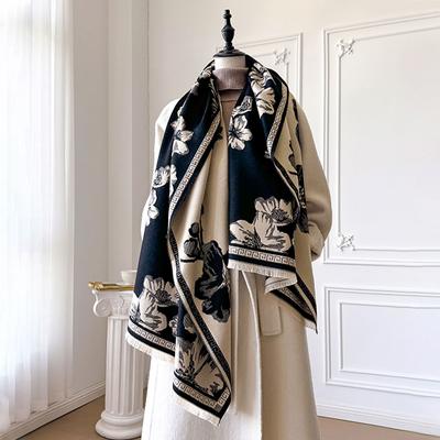 Nový Dámský Zimní Teplý Květinový Pašmínový Šátek Luxusní Faux Kašmírové Šály Hrubý Šál Deka Bufanda Foulard Pončo
