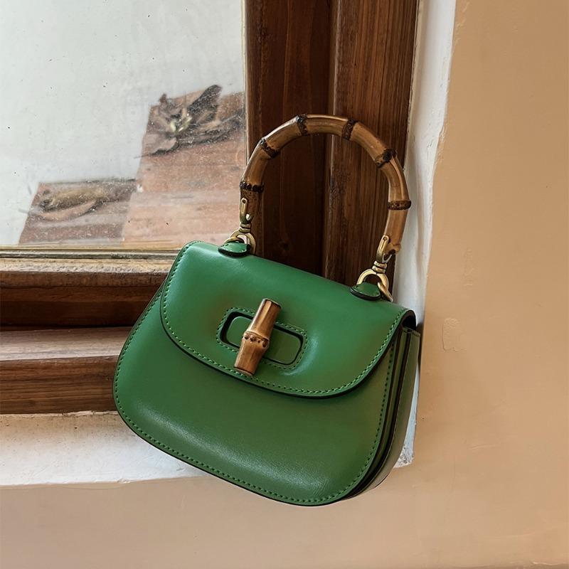 New Lock Buckle Bamboo Bag Retro Cowhide Saddle Bag Niche High-end Messenger Handbag