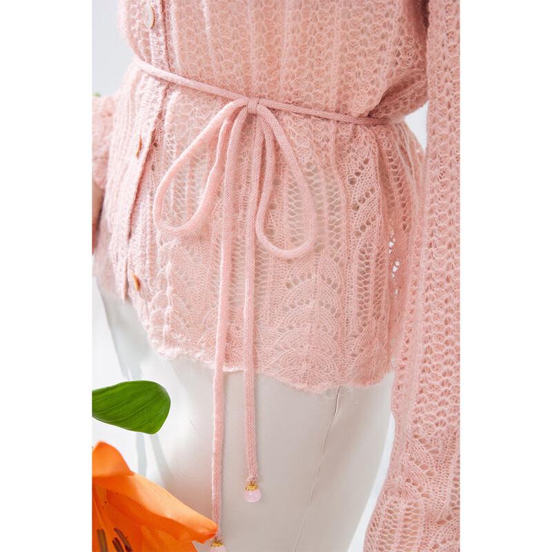 Damen V-Ausschnitt Lochstrick Cardigan