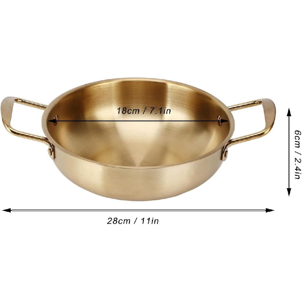 Ramen Pot, Stainless Steel Gold Noodles Pot with Double Handle for Pasta Soup, Korean Cooking Pot for Home Kitchen (Inner diameter 18cm)