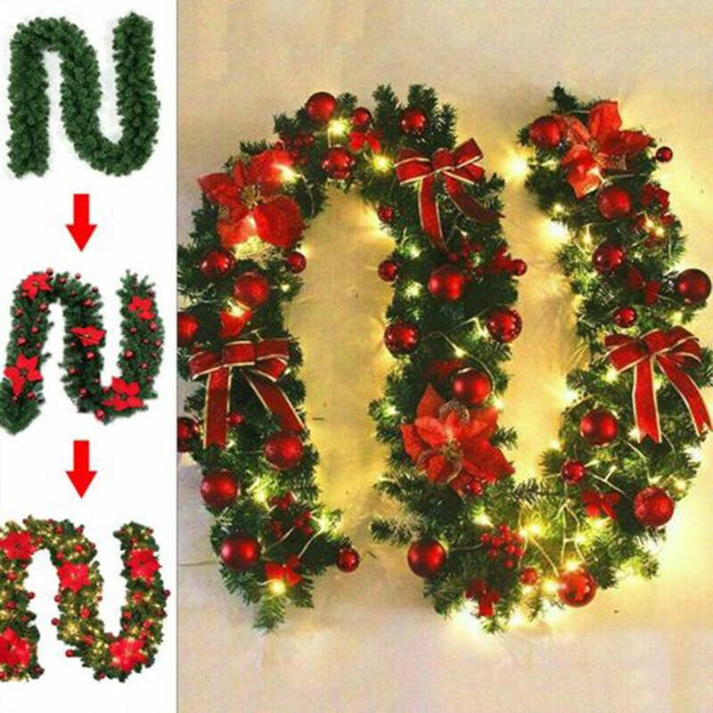 2.7M Artificial Pine Christmas Garland Wreath With/Without LED Lights Christmas Pine Tree Rattan Decor Xmas Tree Ornament