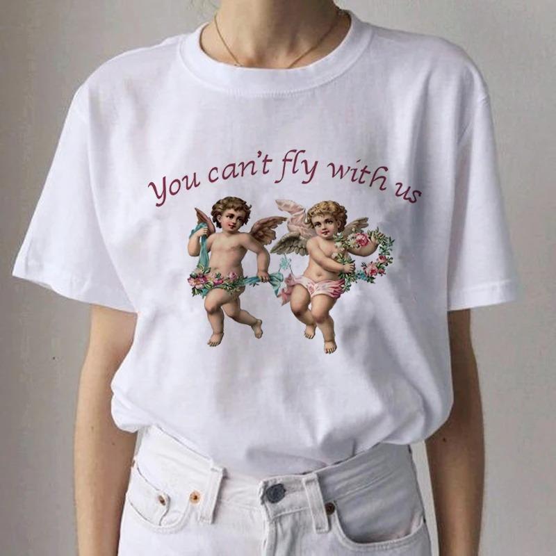 Angel Aesthetic Streetwear White Fashion Women TShirts Harajuku Short Sleeve Clothes Summer ONeck Tees Casual FeUnisex Tops