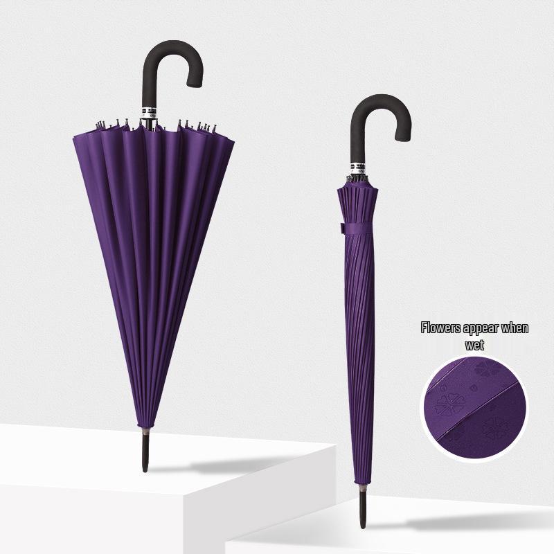 24-Speichen Farbwechselnder Langgriff-Regenschirm für Damen, Extra-Groß, Winddicht, Gebogener Griff, Herren-Stockgriff, Logodesign