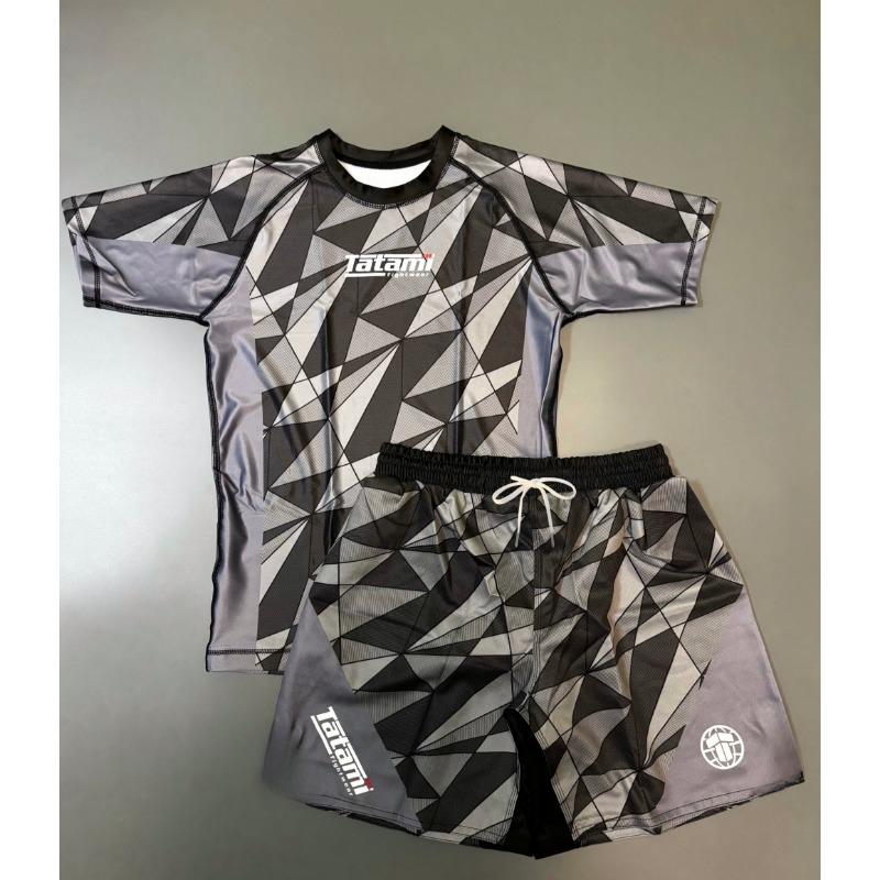 26 Neues MMA Sportset Herren Schwarz Weiß Grafik Rash Guard T-Shirts & Shorts Sets Schnelltrocknend Kampftraining Anzug Erwachsene Kinder