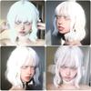 EASIHAIR Short White Bob Synthetic Wigs Short Wavy Lolita Natural Hair Wigs with Bangs for Women Heat Resistant Cosplay Wig