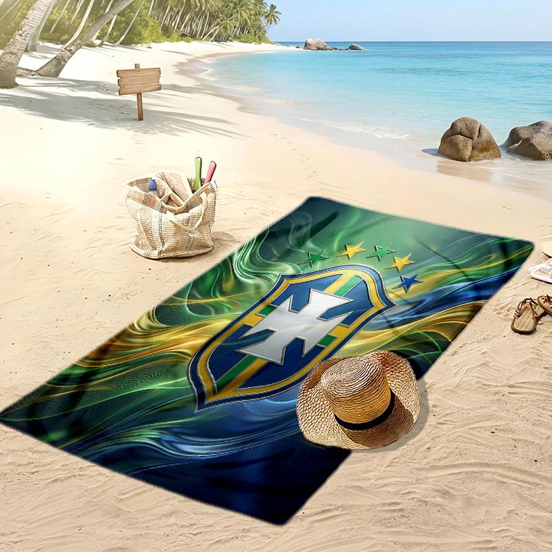 Brazil Football Print Beach Towel Quick Dry Super Absorbent Soft Bath Towel for Swimming Beach Travel Fan Souvenir Gift