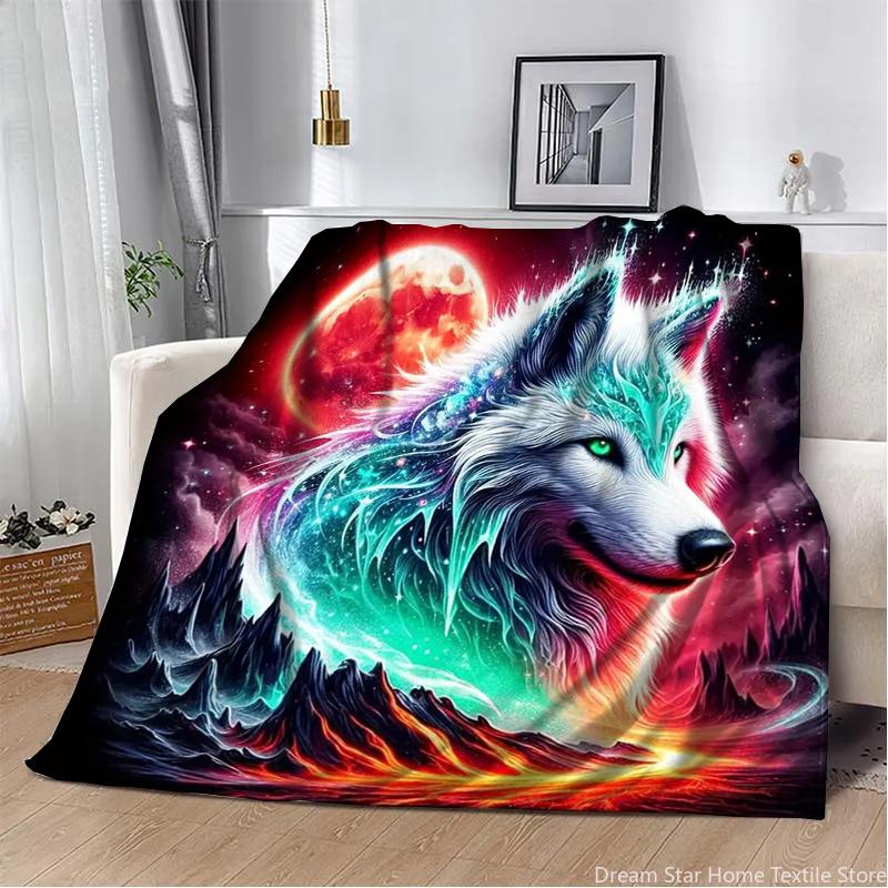 3D Animal Wolf Cute Cartoon Flannel Blanket Fluffy Children and Adults Sofa Plush Bedspread Throw Lunch Blanket for Sofa Bed