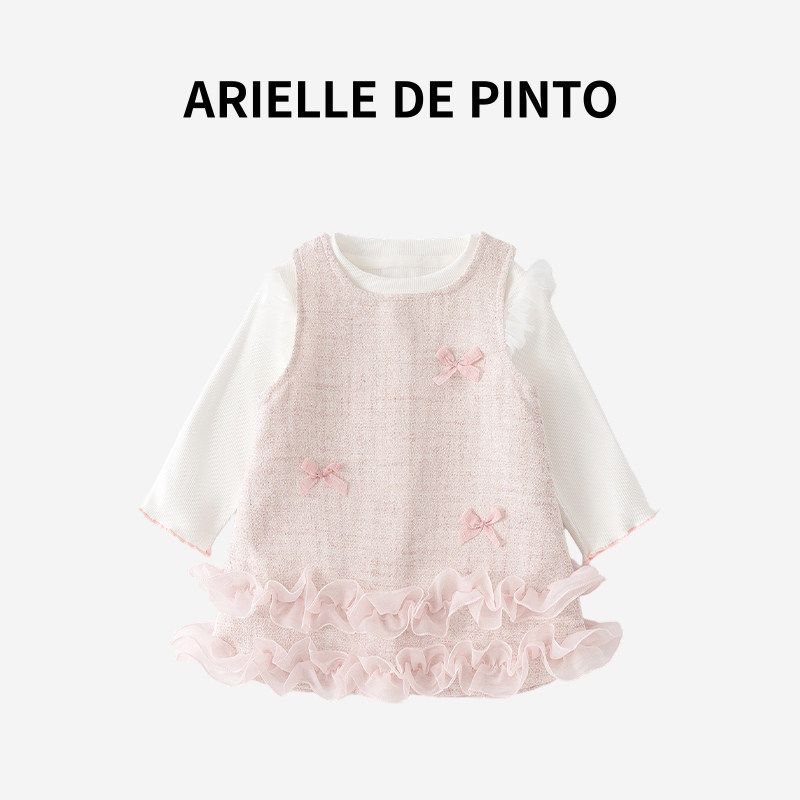 French Arielle De Pinto Girls  Dress, Autumn Style, Princess Style, High-End Elegant Pink Suit Dress Pink 80
