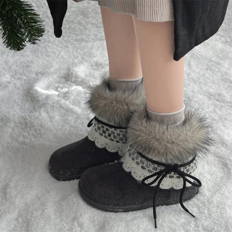 Thick-soled Velvet Thickened Warm Versatile Millennial Wind Snow Boots for Women's Autumn and Winter New Large Cotton Shoes for Women's Models