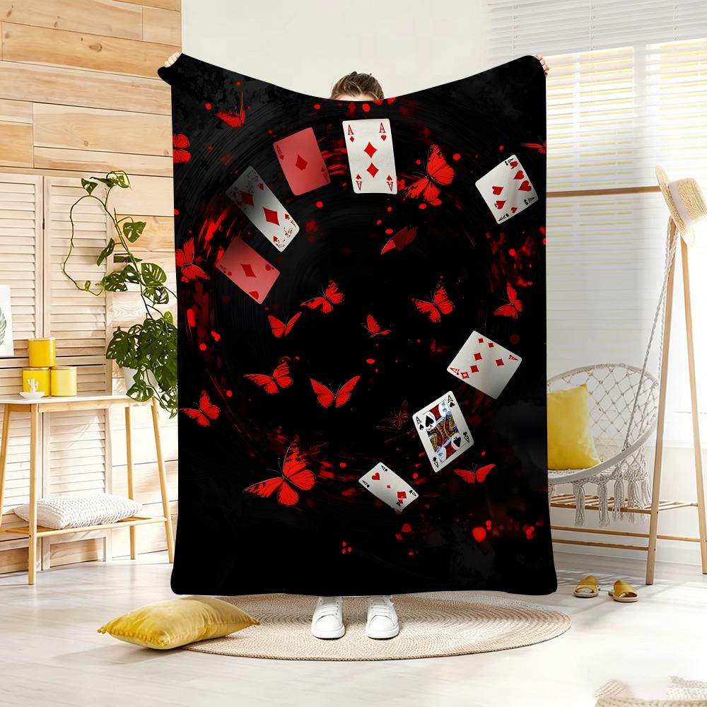 Art D-Dark Red Butterfly Poker Throw Lightweight Flannel Blanket Soft Skin-Friendly For Summer Cooling