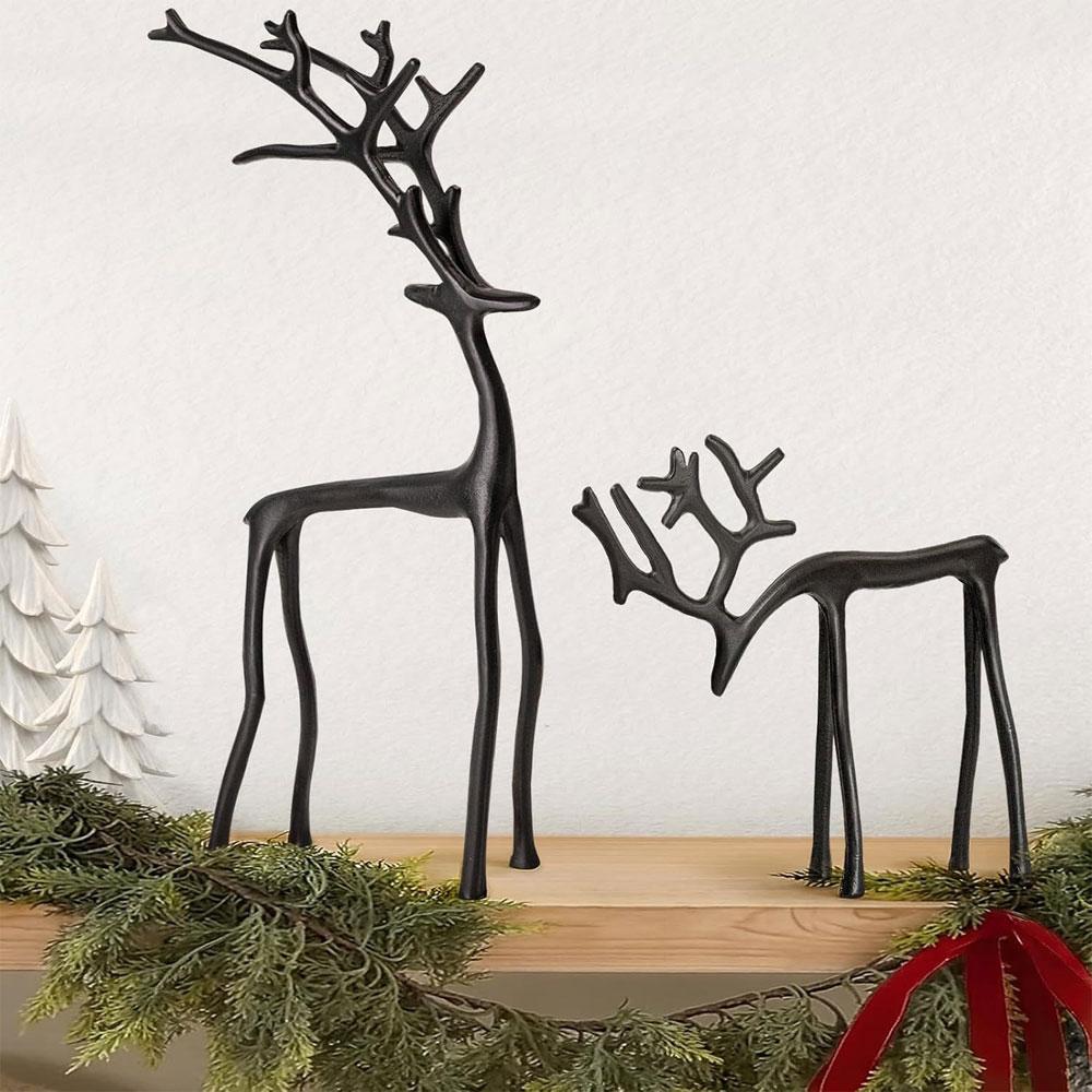 Weihnachtsdekorationen Schwarze Rentierstatuen Moderne Weihnachtsfiguren aus Legierung Elegante Weihnachtsdekoration für drinnen Tischdekorationen Weihnachten