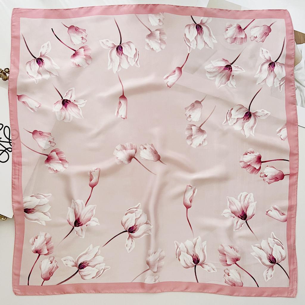 Fashion 70Cm Square Bohemia Luxury Women'S Silk Satin Small Scarves Flower Printed Headscarf Designer Scarf Headband Hijab