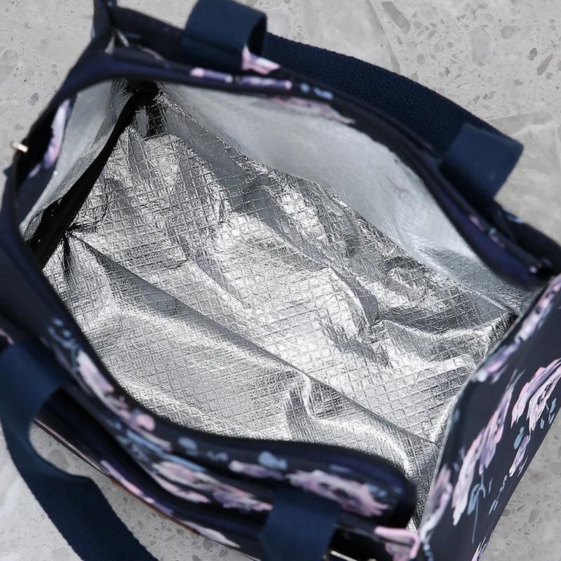 Stylish and Practical: Portable Lunch Tote Bag with Flower Print and Thick Nylon Fabric for Work and Outdoors