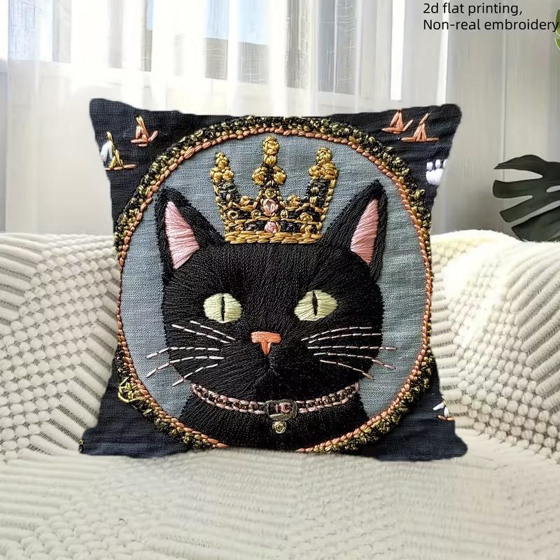 Colorful Bohemian Short Plush Pillowcase 45x45cm Adorable Kitten Living Room Bedroom Decor (Pillow Insert Not Included)