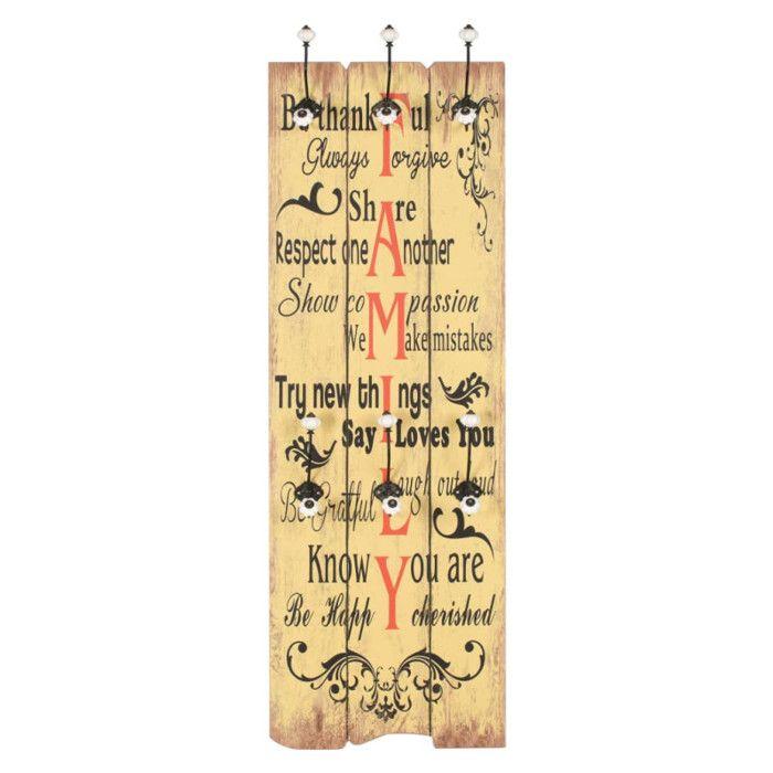 VidaXL Porte-manteau mural avec 6 crochets 120 x 40 cm FAMILY