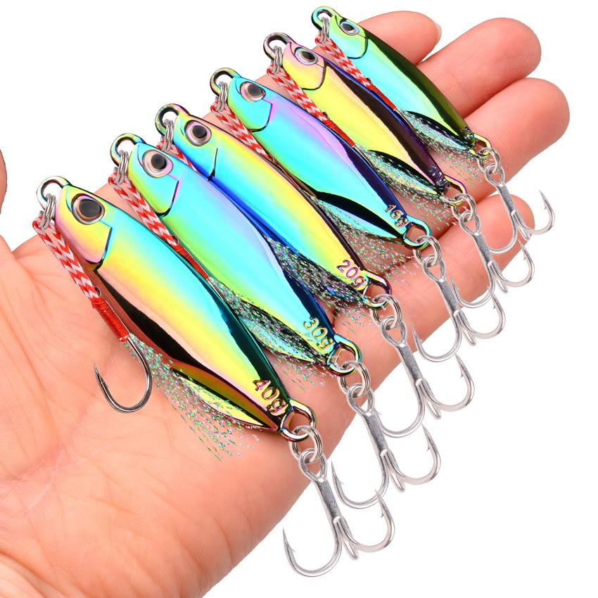 7g 10g 15g 20g 30g 40g Löffel Metall Jig Bunte Angelköder mit Haken Galvanisierte Angelköder Köder Makrele Barsch