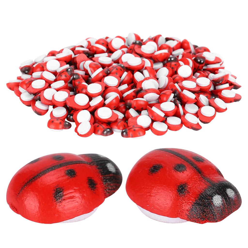 300Pcs Wooden Ladybugs Simulation Tiny Landscape Crafts Scrapbooking DIY Decoration Accessories