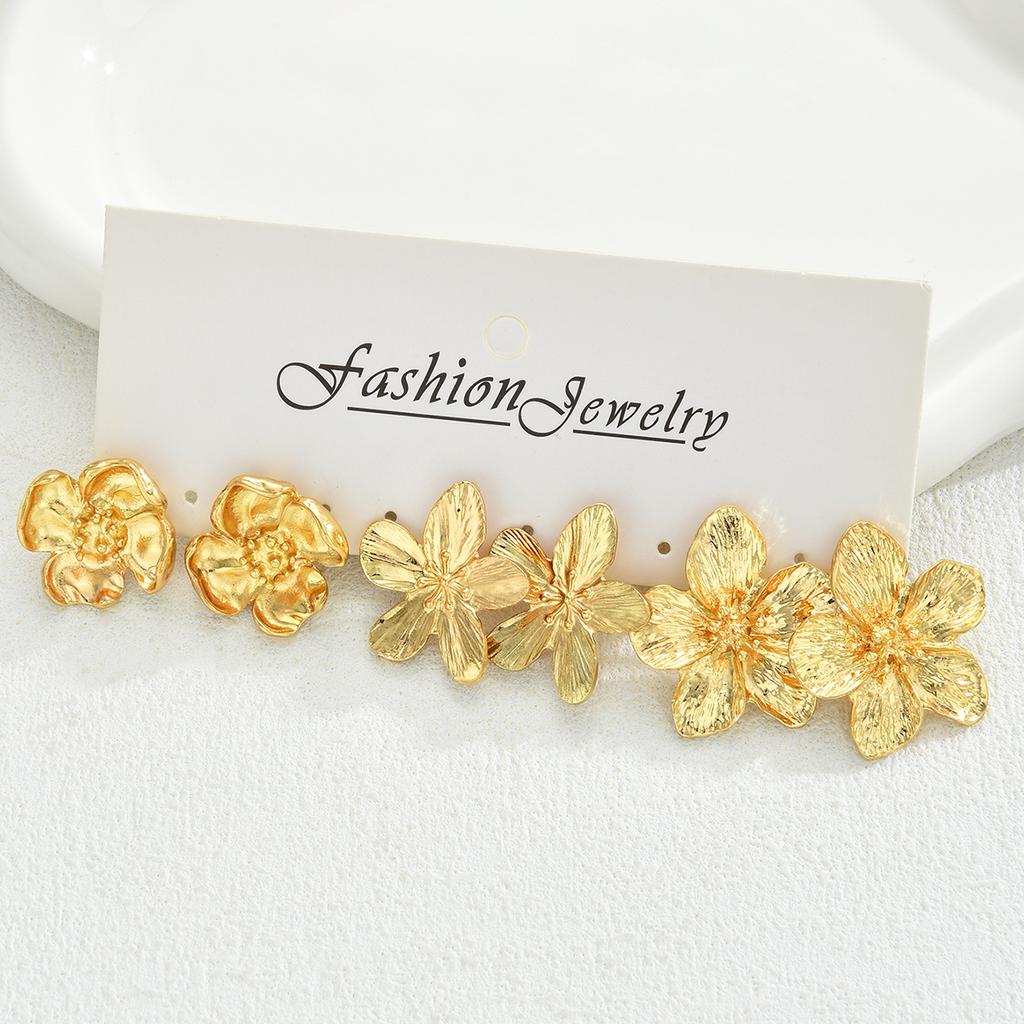 6 Piece Fashion Metal Flower Earrings Set Jewelry Women Trendy Shiny Daily Party Accessory Decorative Gift Idea For Her
