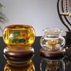 Large Windproof Crystal Oil Lamp Holder for Buddha Offering - Heat-Resistant for Long-Burning Liquid Ghee in Household or Temple.