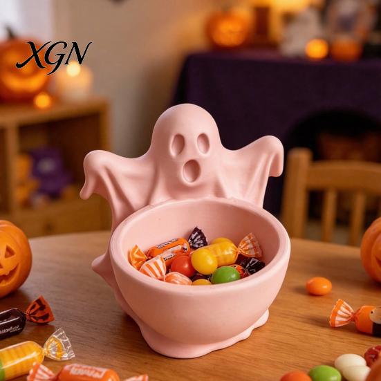 Creative Desk Storage Ornament 3D Printed Ghost Candy Bowl for Halloween Party Decorations, Multi-functional Desktop Cute Supplies Organizer Trinkets