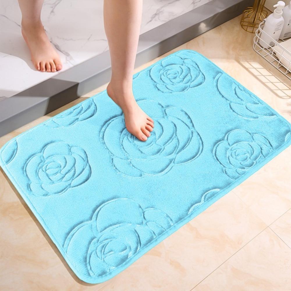 Tappetino da bagno con rose in rilievo Tappetino da bagno antiscivolo nel lavabo Vasca da bagno Tappeto da pavimento laterale Doccia Zerbino Memory Foam 3D Pad