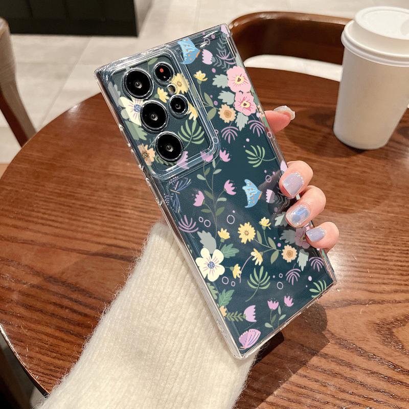 Flower Leaf Patterned Phone Case For Samsung Galaxy S26 S25 S24 S23 Ultra S22 Plus S24 S21 FE S25 Edge Clear Silicone Soft Cover