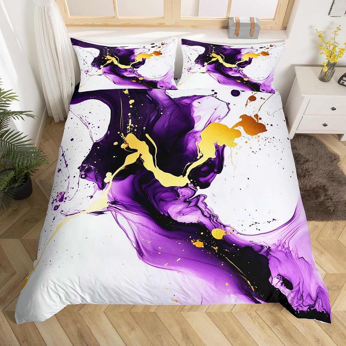 

Comforter Purple Marble Modern Abstract Marbling Bedding Setwatercolor Ink Fluid Art Patchwork Style Room Decor Comforter (quilt)-EU Single(135*200cm)3pcs