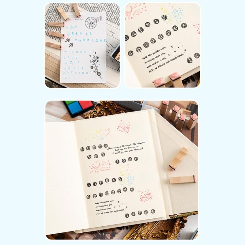 30Pcs Wood Craft Stamp Vintage Scrapbooking Stamp Wood Letter Stamper for Card Making Scrapbooking Journal Planner Albu