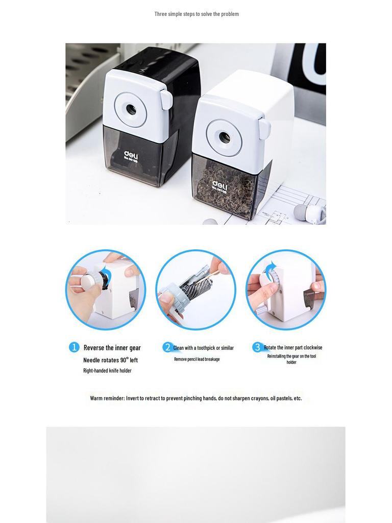 Deli 0610B Manual Hand-Crank Rotary Pencil Sharpener for Students