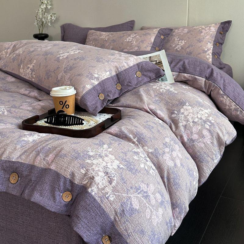 Retro Linen Double Layer Gauze Bedding Set - Light Luxury Duvet Cover and Bed Sheet
