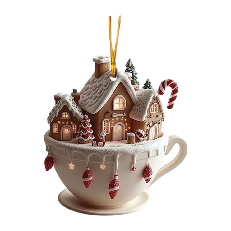 Cottage Warm Little Coffee Cup Acrylic Christmas Decoration Wall Hanger Accessories For Indoor Plant Home Styling